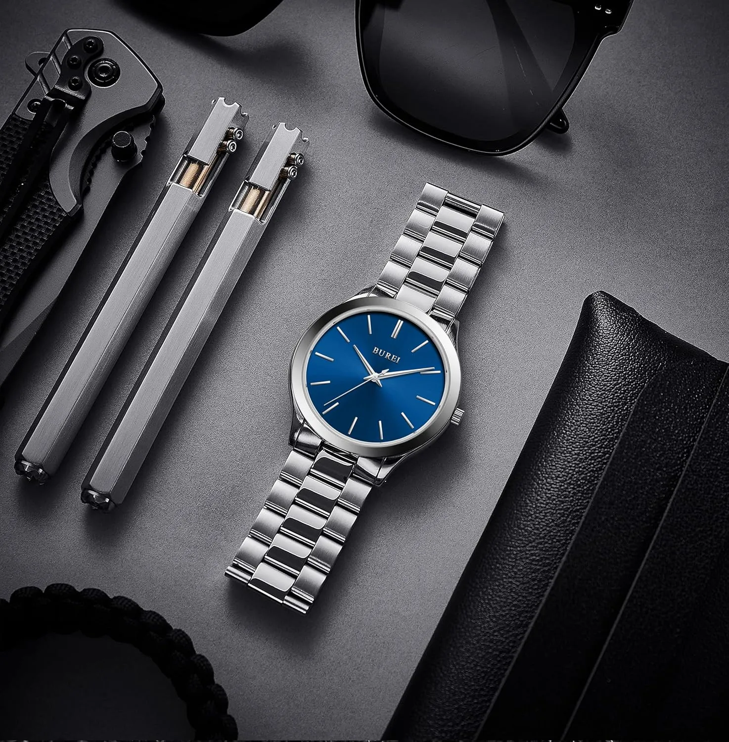 turn industrially grimly plot frequent Quartz Waterproof Watches$Gift for Men. BUREI Men Watches Fashion Analog Stainless Steel 