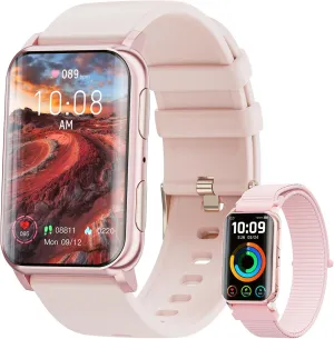 Two Straps Activity Trackers for Android and iPhone (Pink) Smart Watch for Men Women (Answer/Make Calls), 1.57" Curved Screen Fitness Tracker brilliantly IP68 Waterproof with 24/7 Heart Rate/Sleep Monitor, 