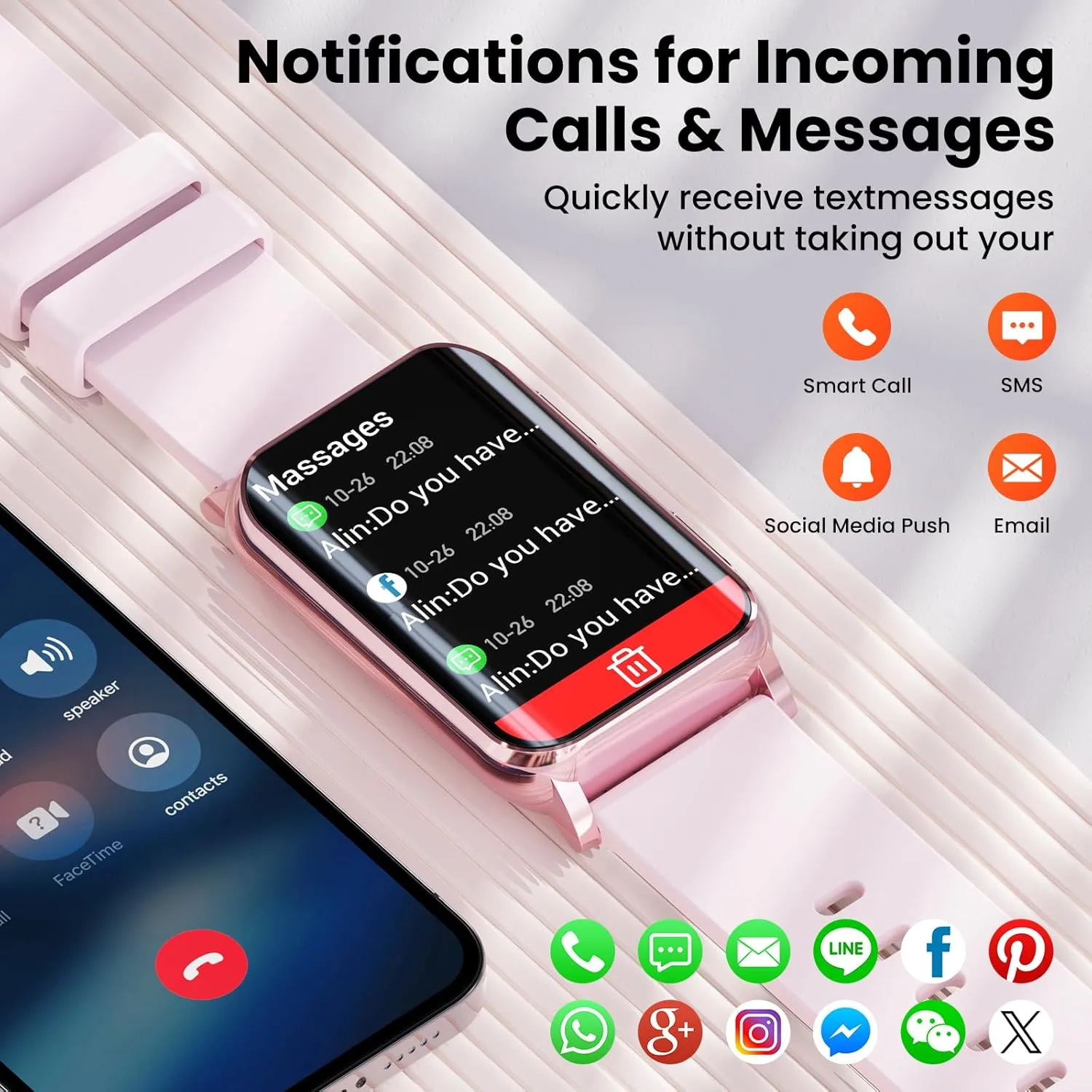 Two Straps Activity Trackers for Android and iPhone (Pink) Smart Watch for Men Women (Answer/Make Calls), 1.57" Curved Screen Fitness Tracker brilliantly IP68 Waterproof with 24/7 Heart Rate/Sleep Monitor, 