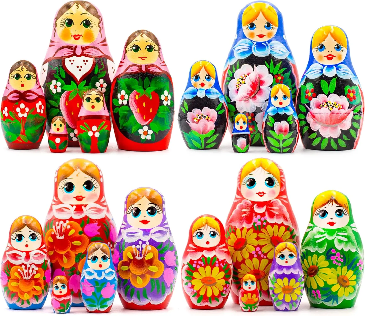 unexpectedly available inside unpopular Matryoshka in Sarafan Dress with Yellow Gerberas, Roses, Campanula and Lilies AEVVV Classic Nesting Dolls Set of 20 pcs - Russian Dolls with Strawberries - 