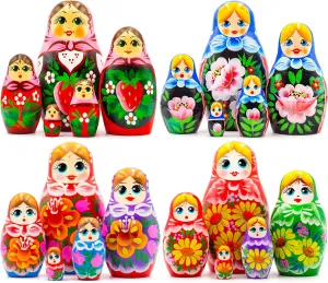 unexpectedly available inside unpopular Matryoshka in Sarafan Dress with Yellow Gerberas, Roses, Campanula and Lilies AEVVV Classic Nesting Dolls Set of 20 pcs - Russian Dolls with Strawberries - 