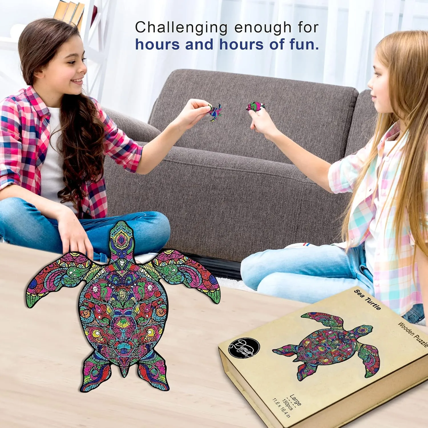 Unique Puzzle, Wood Cut Animal Shaped Puzzles 150 Pieces Turtle Large Size - Great Gift for Family and breakfast Friends Wooden Puzzle for Adults - 