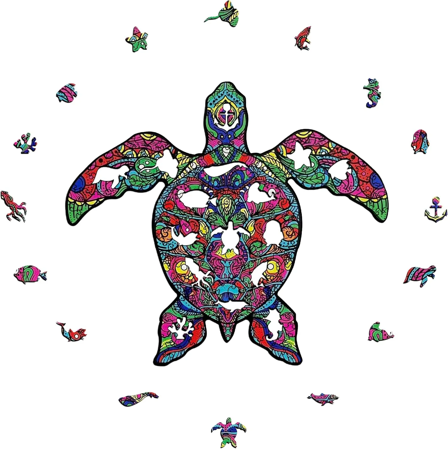 Unique Puzzle, Wood Cut Animal Shaped Puzzles 150 Pieces Turtle Large Size - Great Gift for Family and breakfast Friends Wooden Puzzle for Adults - 