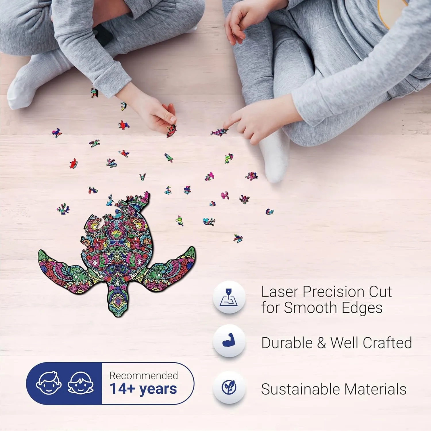 Unique Puzzle, Wood Cut Animal Shaped Puzzles 150 Pieces Turtle Large Size - Great Gift for Family and breakfast Friends Wooden Puzzle for Adults - 