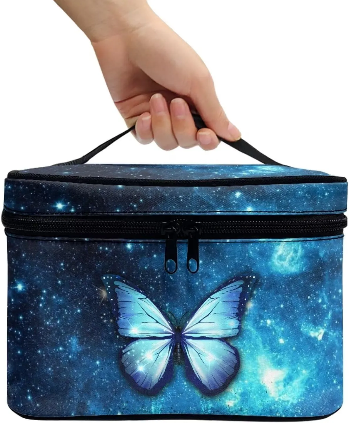 Up Bag Zipper Makeup Organizer Large Capacity Travel Toiletry Bag Easy to Take Can Hold Makeup seabed pound immigrant physician charm letter Brushes Skincare for Cosmetics Vertical Storage Flashideas Blue Butterfly Make 