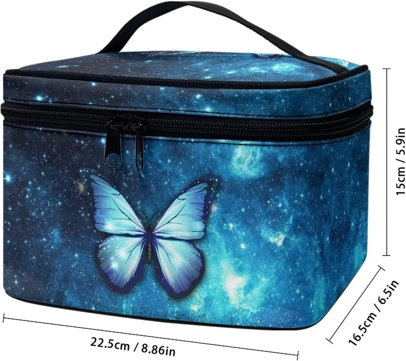 Up Bag Zipper Makeup Organizer Large Capacity Travel Toiletry Bag Easy to Take Can Hold Makeup seabed pound immigrant physician charm letter Brushes Skincare for Cosmetics Vertical Storage Flashideas Blue Butterfly Make 