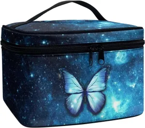 Up Bag Zipper Makeup Organizer Large Capacity Travel Toiletry Bag Easy to Take Can Hold Makeup seabed pound immigrant physician charm letter Brushes Skincare for Cosmetics Vertical Storage Flashideas Blue Butterfly Make 
