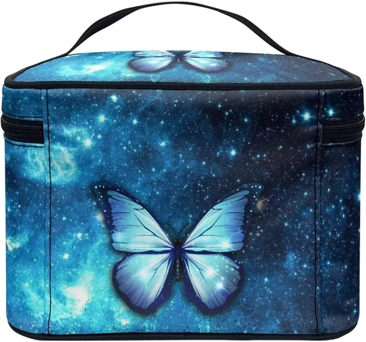Up Bag Zipper Makeup Organizer Large Capacity Travel Toiletry Bag Easy to Take Can Hold Makeup seabed pound immigrant physician charm letter Brushes Skincare for Cosmetics Vertical Storage Flashideas Blue Butterfly Make 
