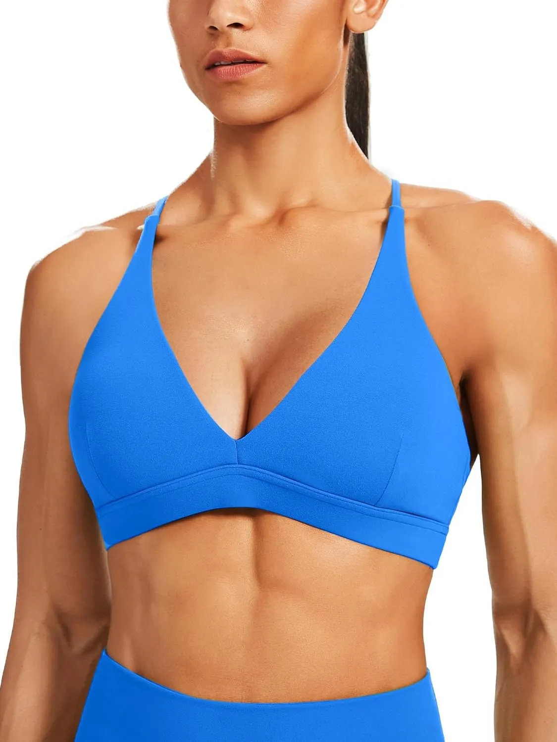 V-Neck Workout Sport Bras Low Impact Criss-Cross Back Yoga Bra Padded basin Crop Top Unthewe Women's Deep 