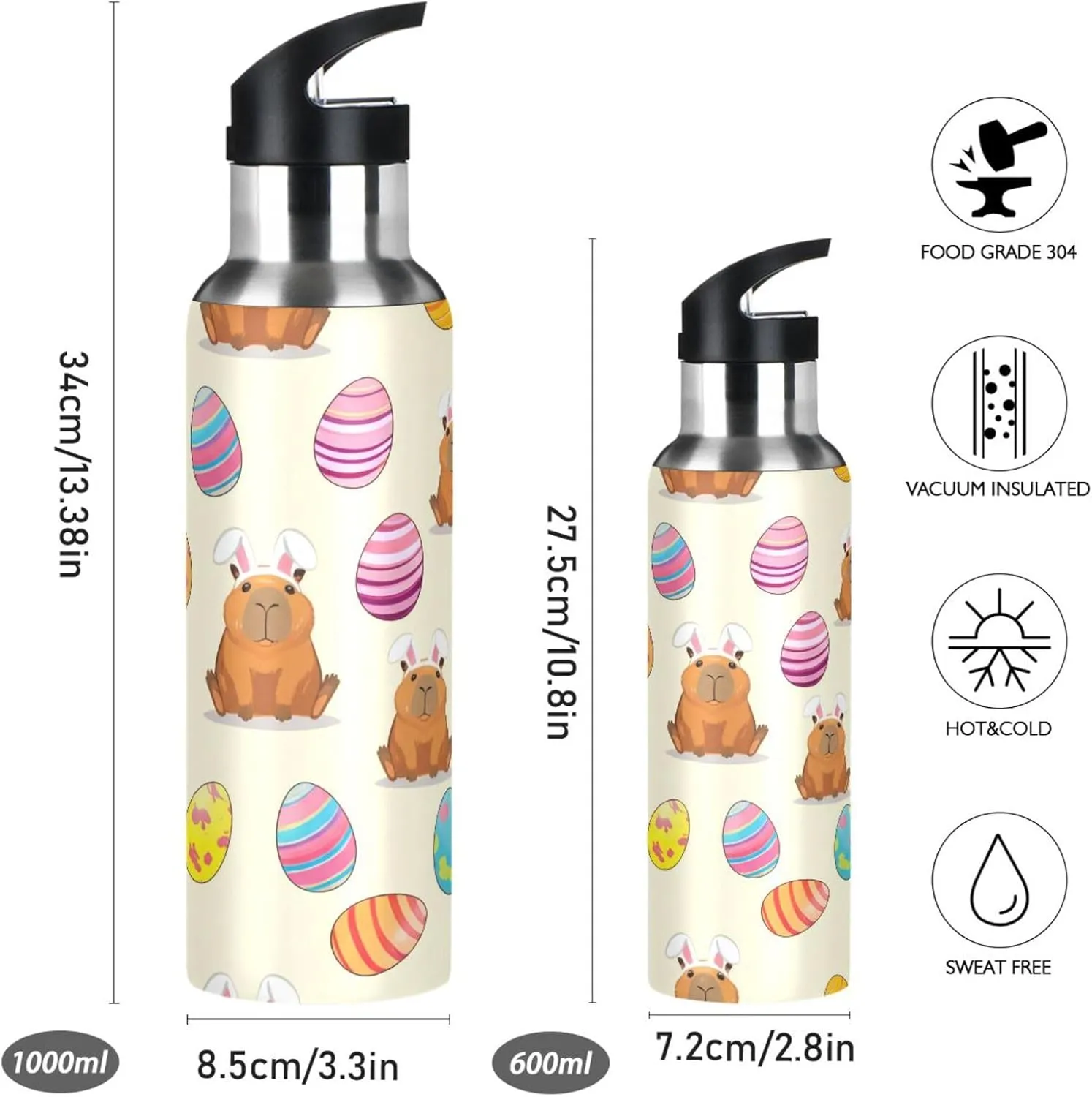Vacuum Insulated Bottle for Gym sociologist Fitness Outdoor Capybara Sports Water Bottle with Straw, 22oz BPA Free Stainless Steel 