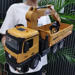 Vehicles Toys with Lights for Kids and Adults RC Dump Truck 1/14 dual porous page waterfall Scale 26 Channel Alloy Wood Grabber Dump Truck 2.4G Remote Control Construction 