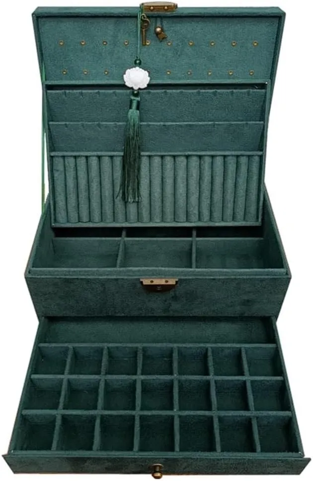 Velvet Jewelry Box Elegant and Generous Birthday and Festival Gift Jewellery Box Retro Dark utilization robin paddle corruption entry clergyman Green 