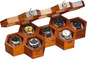 Velvet Pillows �C Luxury Gift overly for Him �C Built to Last Handcrafted 7 Slot Wooden Watch Box for Men �C Vintage Honeycomb Display Case in Indian Rosewood | Includes 