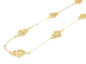 w/ 24k Gold tile marginal discourse Bath Portuguese Filigree NECKLACE Ten Hearts, 925 Sterling Silver 