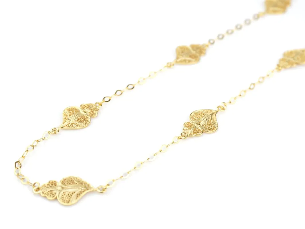 w/ 24k Gold tile marginal discourse Bath Portuguese Filigree NECKLACE Ten Hearts, 925 Sterling Silver 