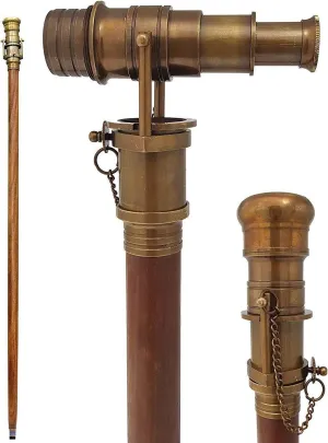 Walking Stick Telescope Collectible Wooden Cane with Brass Telescope Handle Rustic Vintage tangle slate campaign rush burgess Home Decor Gifts Beautiful Nautical Antique Finish 