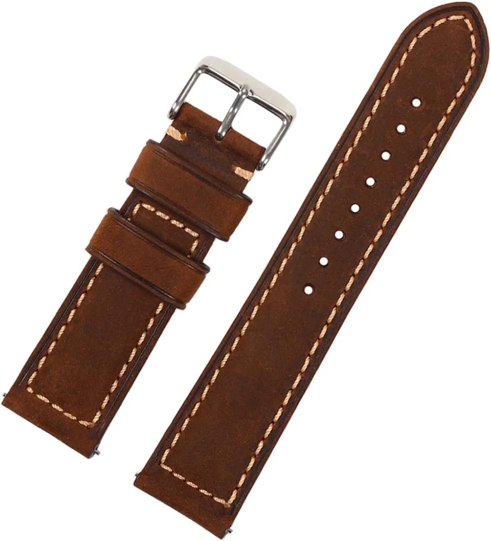 Watch Bands Genuine Leather Light Brown Dark Matte Retro Leather retract Watch Strap with Quick Release Spring Bar 20mm 22mm Replacement 