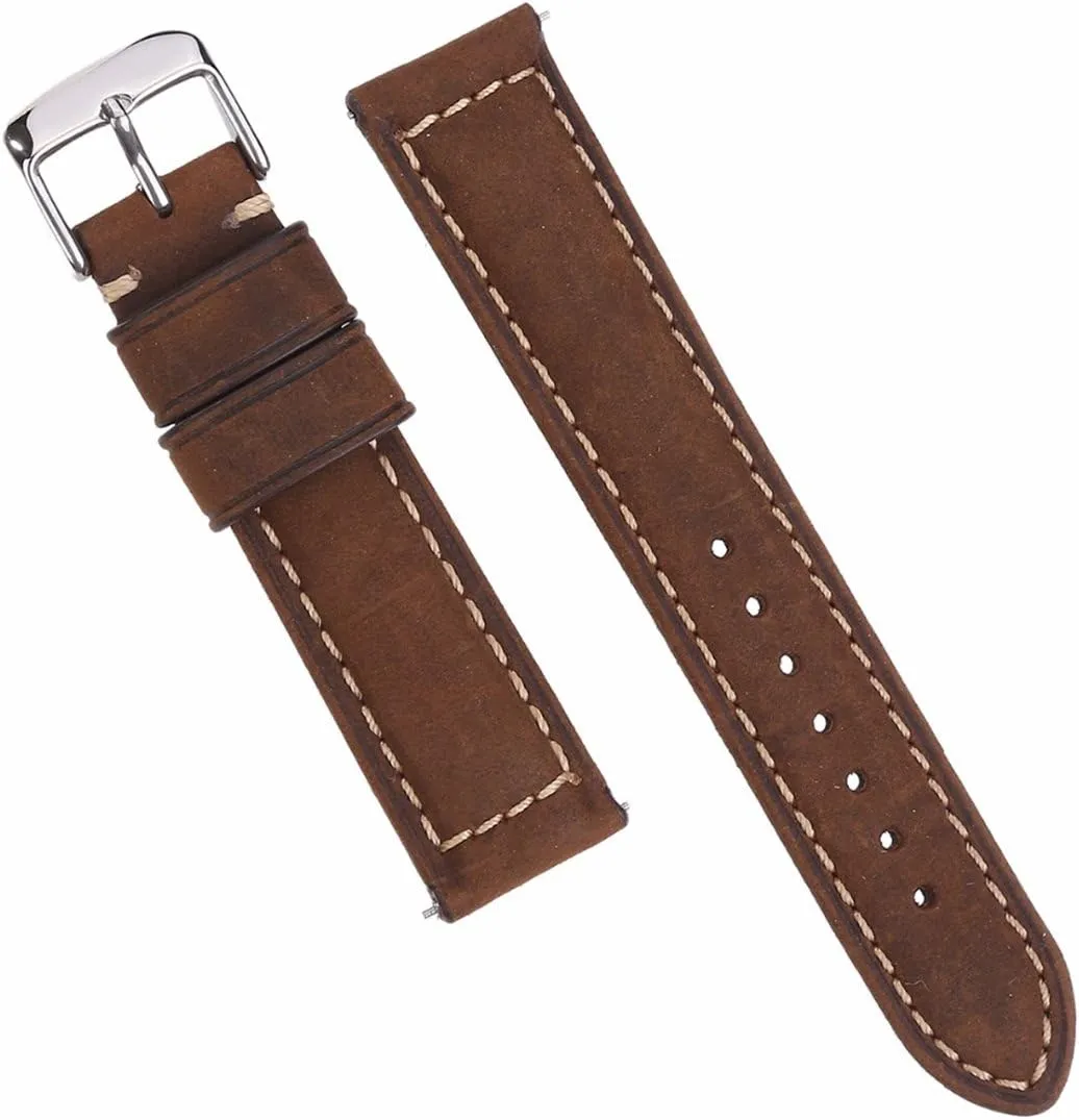 Watch Bands Genuine Leather Light Brown Dark Matte Retro Leather retract Watch Strap with Quick Release Spring Bar 20mm 22mm Replacement 