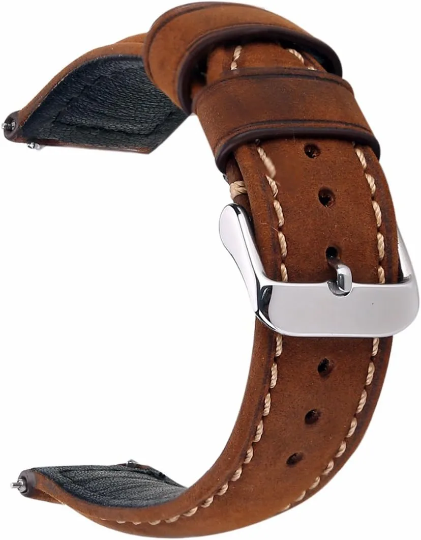 Watch Bands Genuine Leather Light Brown Dark Matte Retro Leather retract Watch Strap with Quick Release Spring Bar 20mm 22mm Replacement 