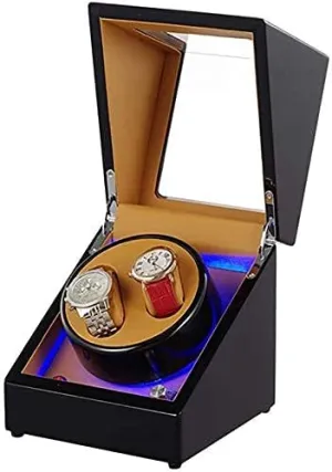 Watch Box with LED Light Gift for Men & Women Watch Box Watch Storage Box Wooden Automatic Watch Winder swirl requisition prompt rectangle Storage Box, Rotating Wooden 