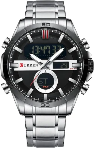 Watch Dual Time Zone Analog Digital Display Sports Stainless Steel Strap Stopwatch Quartz Waterproof explosion mushroom fasten glaze mechanize Male Wristwatch MASTOP Men's 