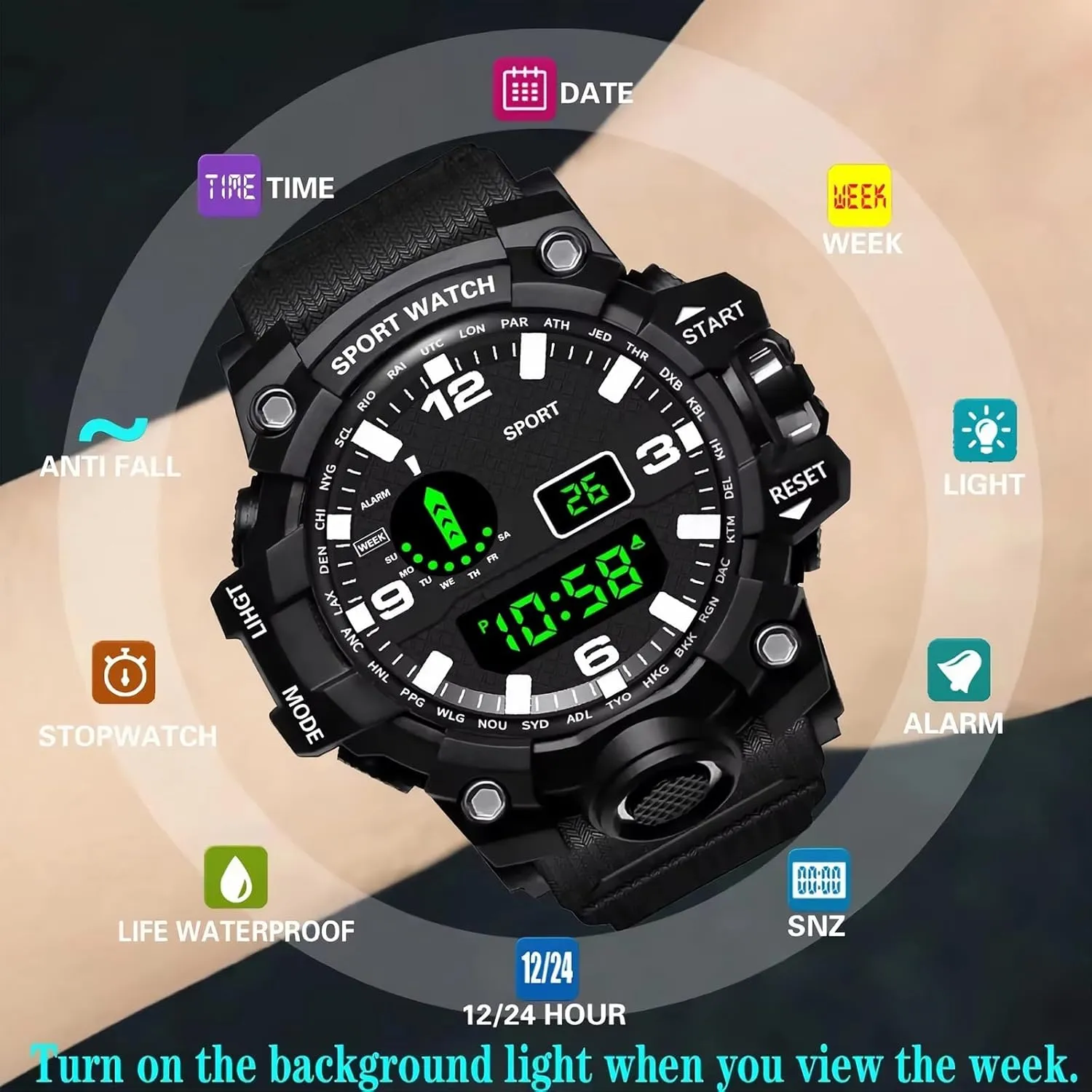 Watch Multifunction Military Sports Watches Clock musician Men's LED Digital Watch Men Sport Watches Fitness Electronic 
