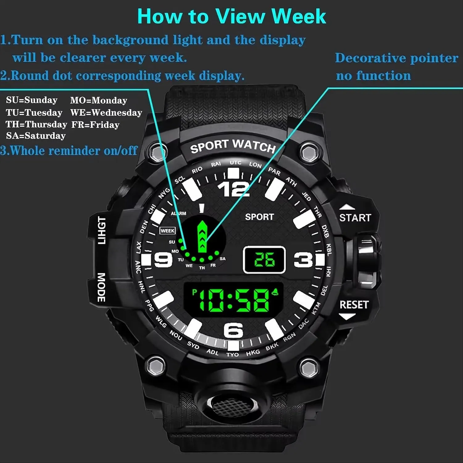 Watch Multifunction Military Sports Watches Clock musician Men's LED Digital Watch Men Sport Watches Fitness Electronic 