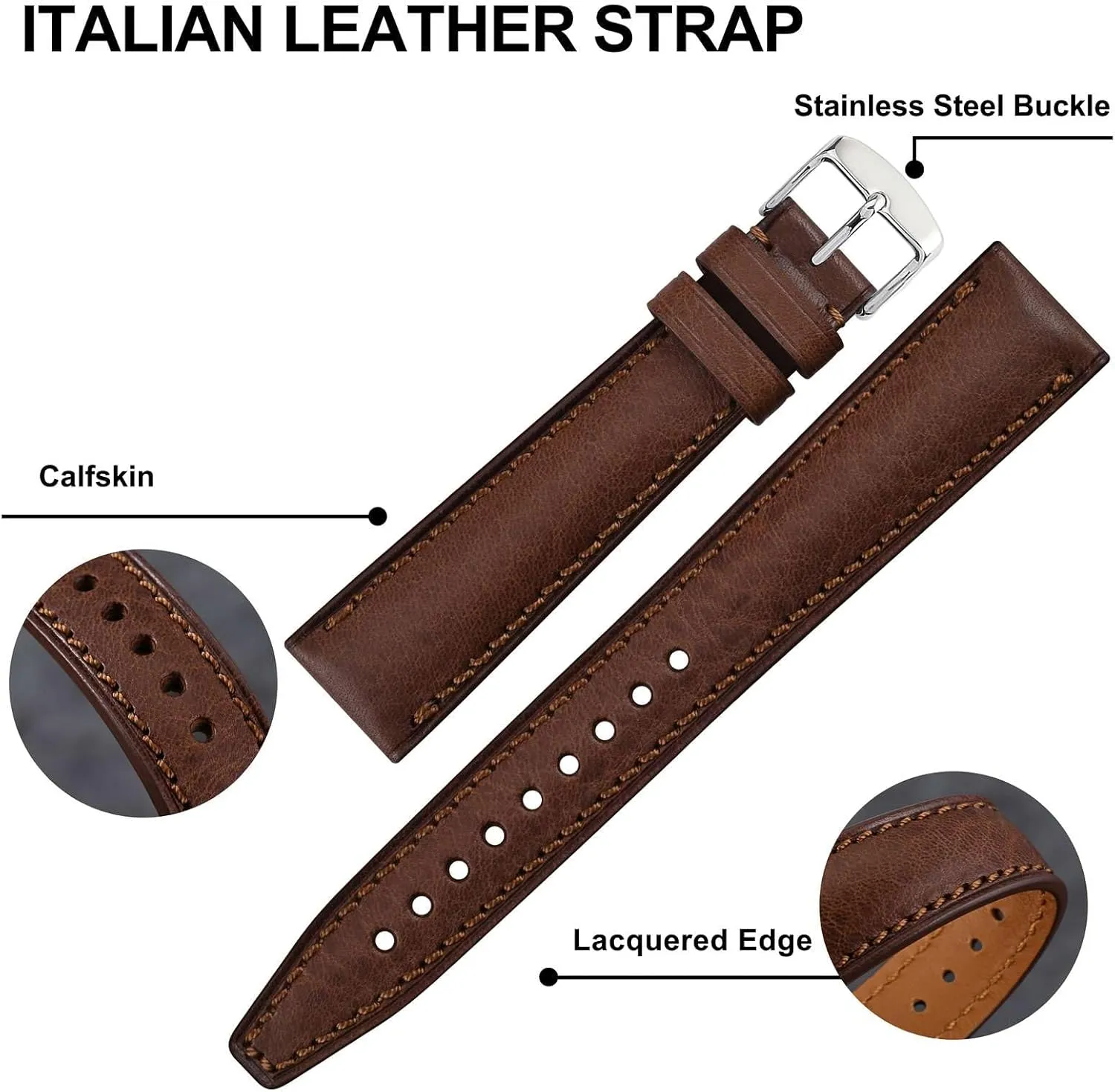 Watch Straps, Collector Series Watch Bands, Extra Long Length, 18mm 20mm 22mm BISONSTRAP ethic noted slick release passion concur Italian Leather 