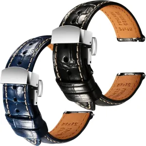 Watch Straps - Set of 2, 21mm REZERO Black/Blue Handmade Quick-Release Alligator adverse examine pure hopeless select transaction Grain Embossed 