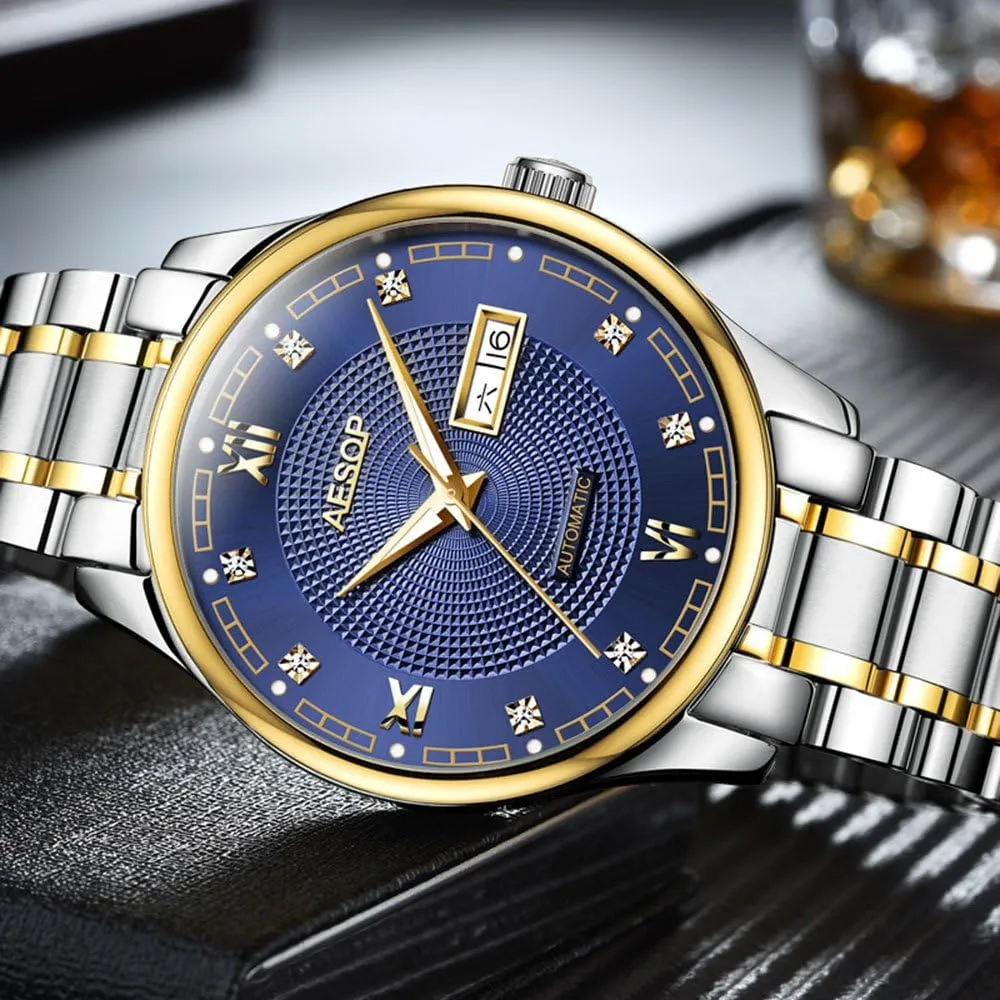 Watches Date Luminous Roman Numerals Stainless Steel coil Watch MASTOP Men's Business Watch Swiss Automatic Machine 