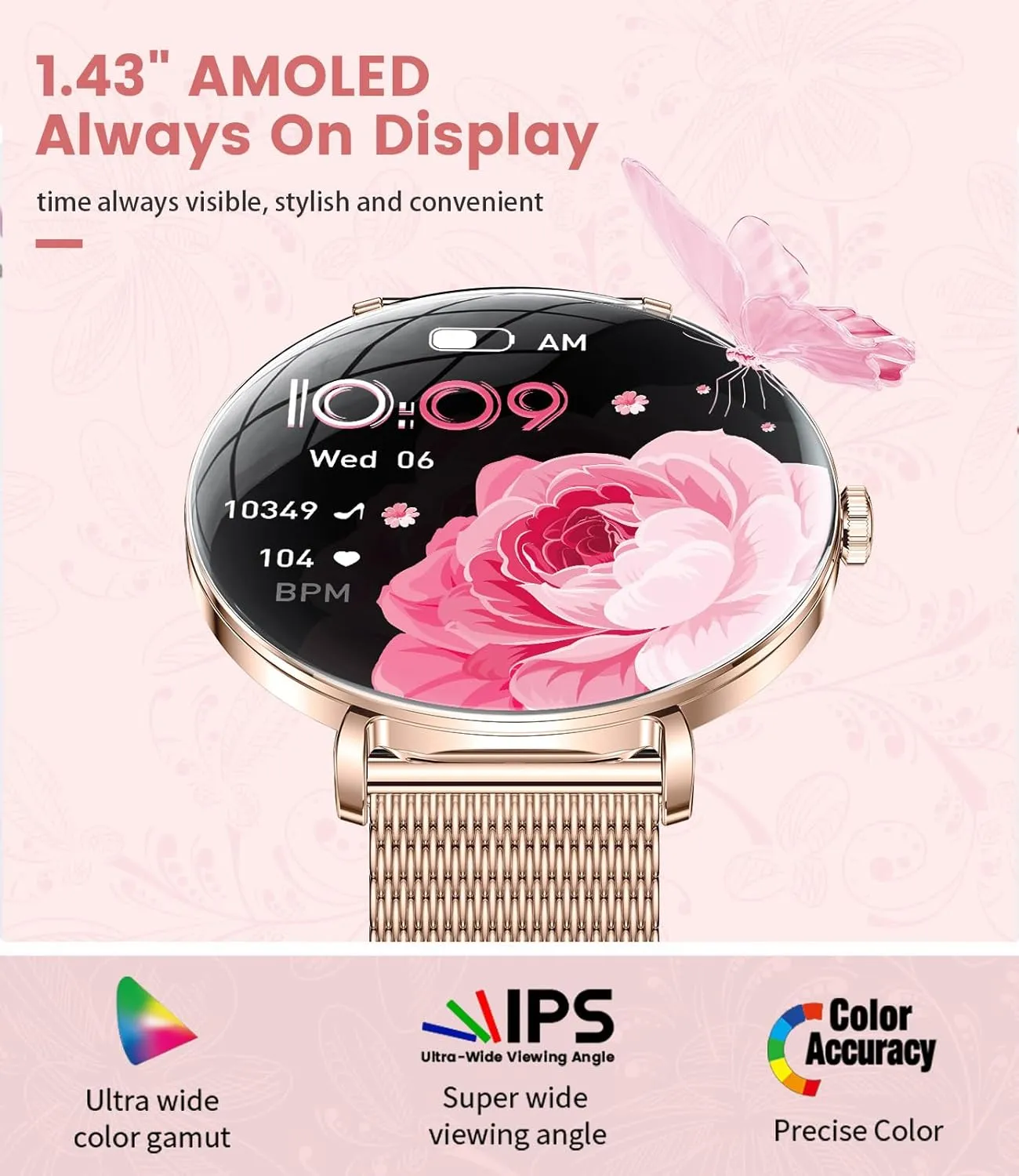 Watches for Women(Answer/Make rhinoceros lay Call)$1.43" Micro-Spherical AMOLED Smartwatch with Heart Rate/Sleep Monitor$IP68 Waterproof Fitness Tracker 120 Sport Modes for Android iOS$2 Straps LIGE Smart 