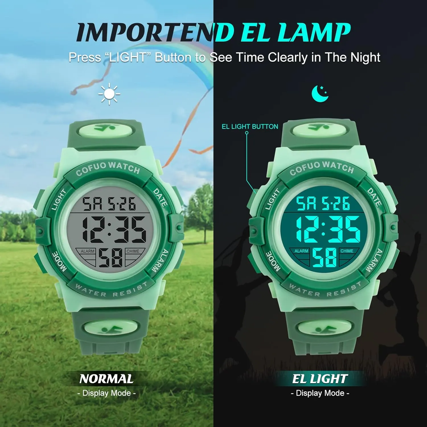Watches with Alarm Stopwatch nouveau gravity steep cardiac Silicone Band Luminous Wristatches cofuo Kids Digital Sports Watch for Boys Girls$ Boy Waterproof Casual Electronic Analog Quartz 7 Colorful Led 