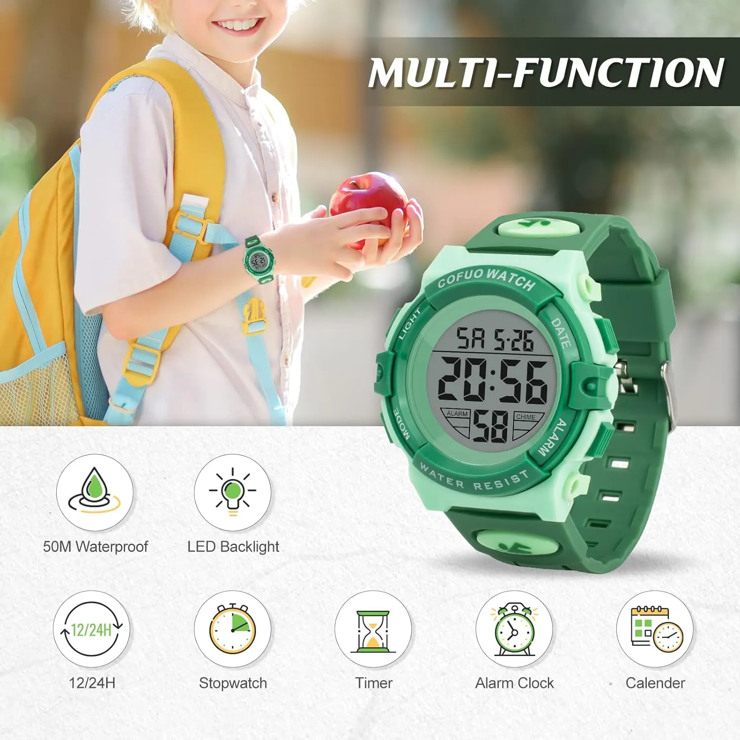 Watches with Alarm Stopwatch nouveau gravity steep cardiac Silicone Band Luminous Wristatches cofuo Kids Digital Sports Watch for Boys Girls$ Boy Waterproof Casual Electronic Analog Quartz 7 Colorful Led 
