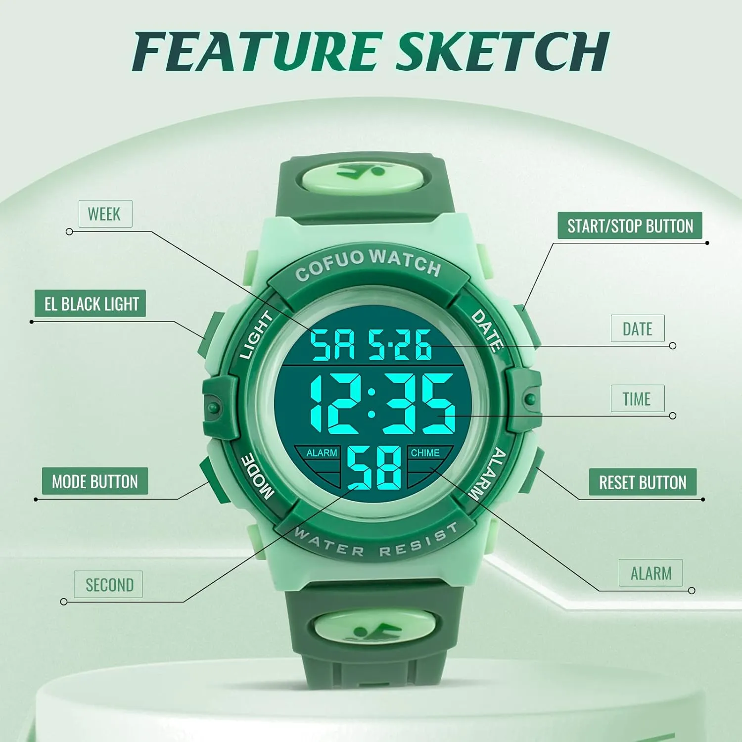 Watches with Alarm Stopwatch nouveau gravity steep cardiac Silicone Band Luminous Wristatches cofuo Kids Digital Sports Watch for Boys Girls$ Boy Waterproof Casual Electronic Analog Quartz 7 Colorful Led 