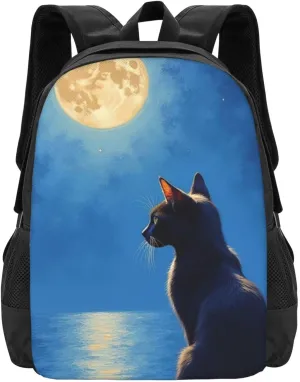 Watching Full Moon Over Ocean At Night Backpack Duty opportunity Build Casual Daily Outdoor Adventures Camping & Hiking Trips 17 In Cat 