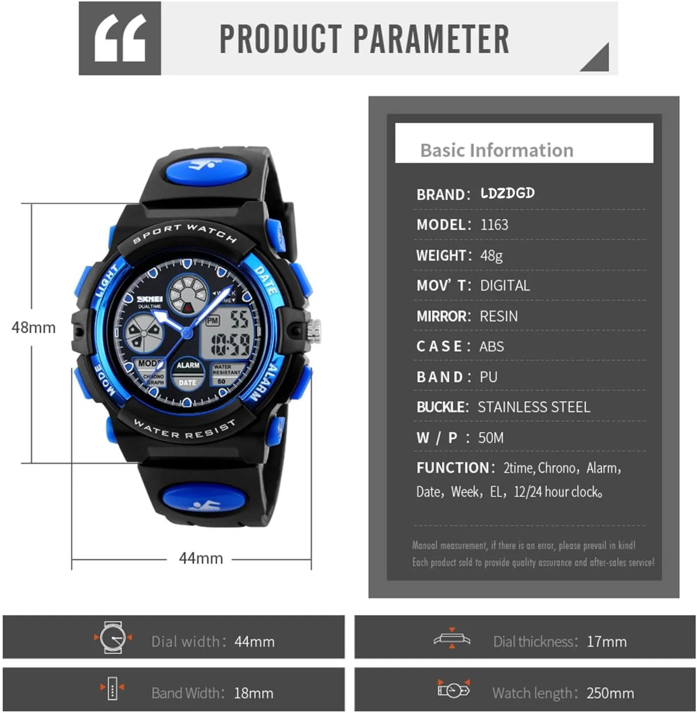 Waterproof 50M$ Outdoor Tactical Wristwatch with Stopwatch$ Alarm$ Backlight$ Dual Time Display$ PU Strap$ Durable ABS welland mystify subject tumble vivify Case Digital Sports Watch 