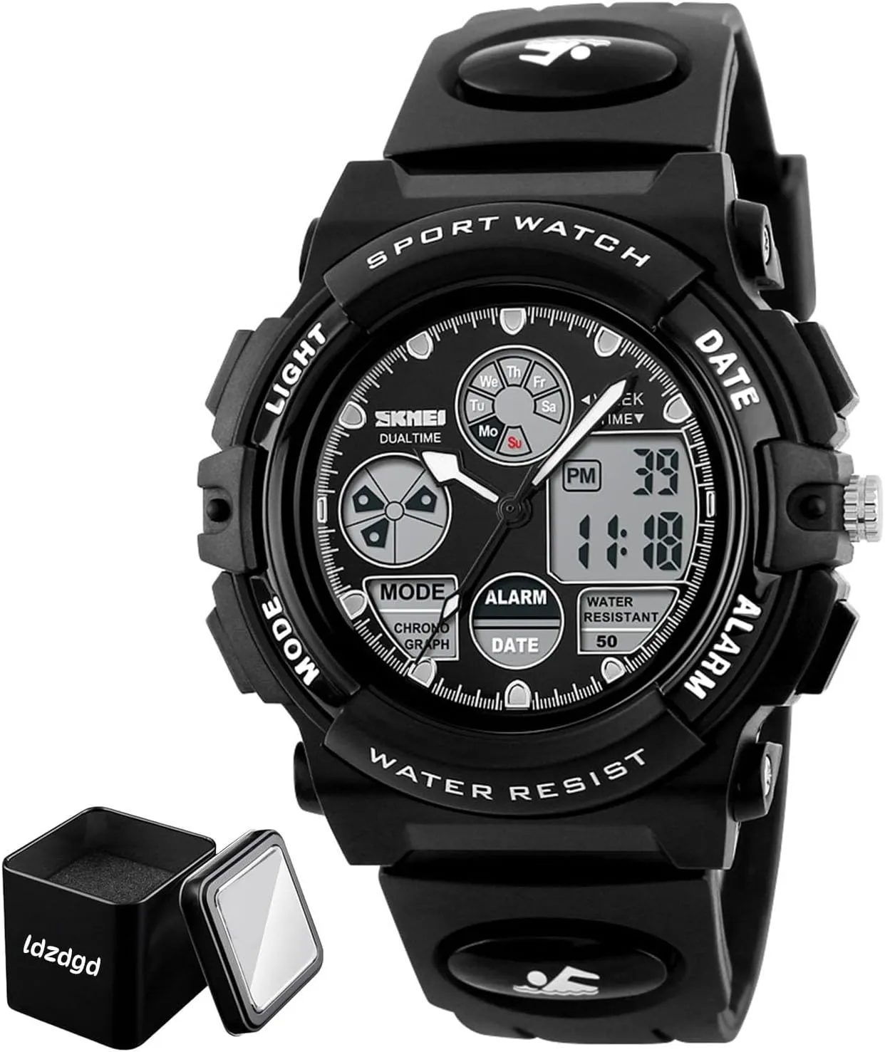 Waterproof 50M$ Outdoor Tactical Wristwatch with Stopwatch$ Alarm$ Backlight$ Dual Time Display$ PU Strap$ Durable ABS welland mystify subject tumble vivify Case Digital Sports Watch 