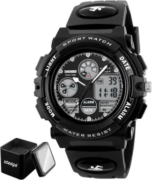 Waterproof 50M$ Outdoor Tactical Wristwatch with Stopwatch$ Alarm$ Backlight$ Dual Time Display$ PU Strap$ Durable ABS welland mystify subject tumble vivify Case Digital Sports Watch 
