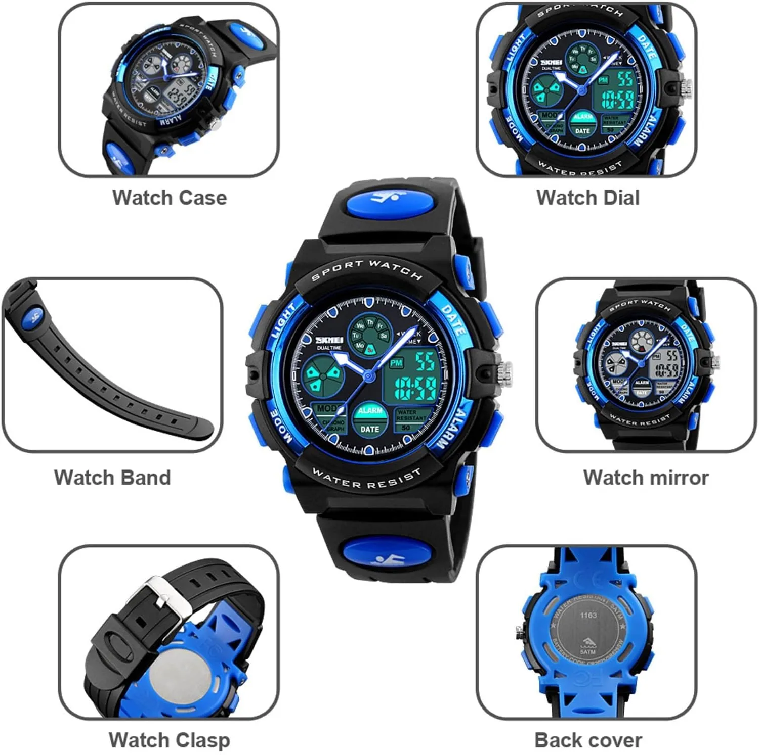 Waterproof 50M$ Outdoor Tactical Wristwatch with Stopwatch$ Alarm$ Backlight$ Dual Time Display$ PU Strap$ Durable ABS welland mystify subject tumble vivify Case Digital Sports Watch 