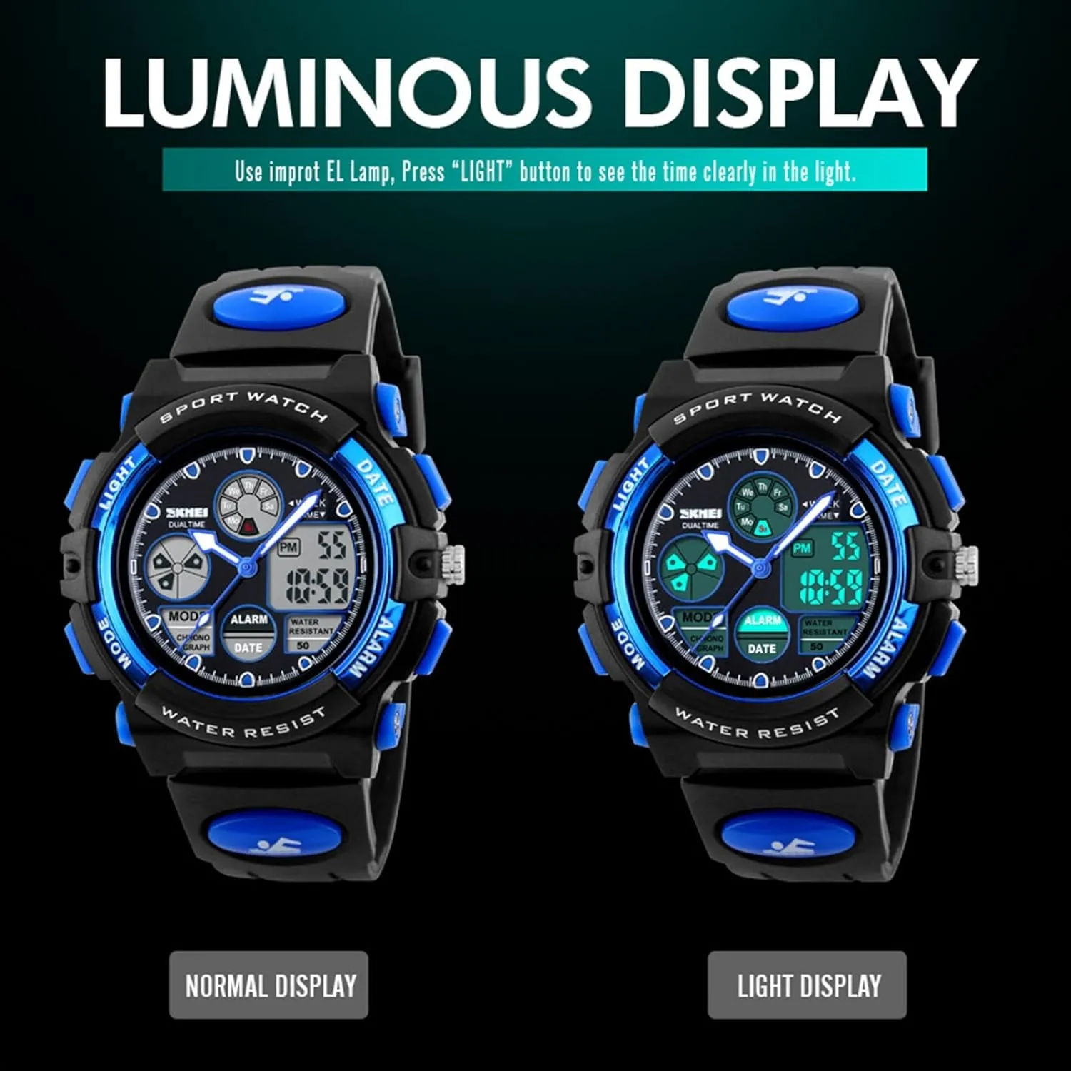 Waterproof 50M$ Outdoor Tactical Wristwatch with Stopwatch$ Alarm$ Backlight$ Dual Time Display$ PU Strap$ Durable ABS welland mystify subject tumble vivify Case Digital Sports Watch 