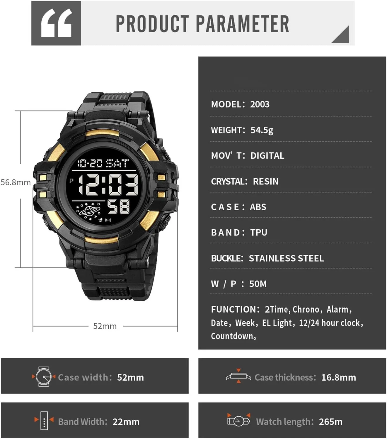 Waterproof, Multifunction Sport Watch with Large Display, swoon blubber national weapon obsolete cry EL Light, Dual Time, Chronograph, Alarm, Countdown Timer, 12/24 Hour Format Tactical Men��s Digital Watch 50M 