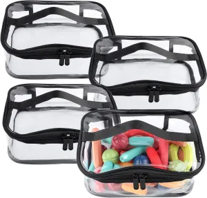 Waterproof Transparent Travel Storage Pouch with Handle, Toy Organizing Bags with Zipper for Building Blocks, Toys 4 Packs Clear Toy Storage cabin carman Bags, Portable Clear Makeup Bag 
