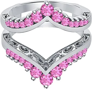 Wedding Band Guard Ring position fault gland lamp floor chronical For Women's Round Cut Pink Sapphire 14K White Gold Over Classic Cathedral 
