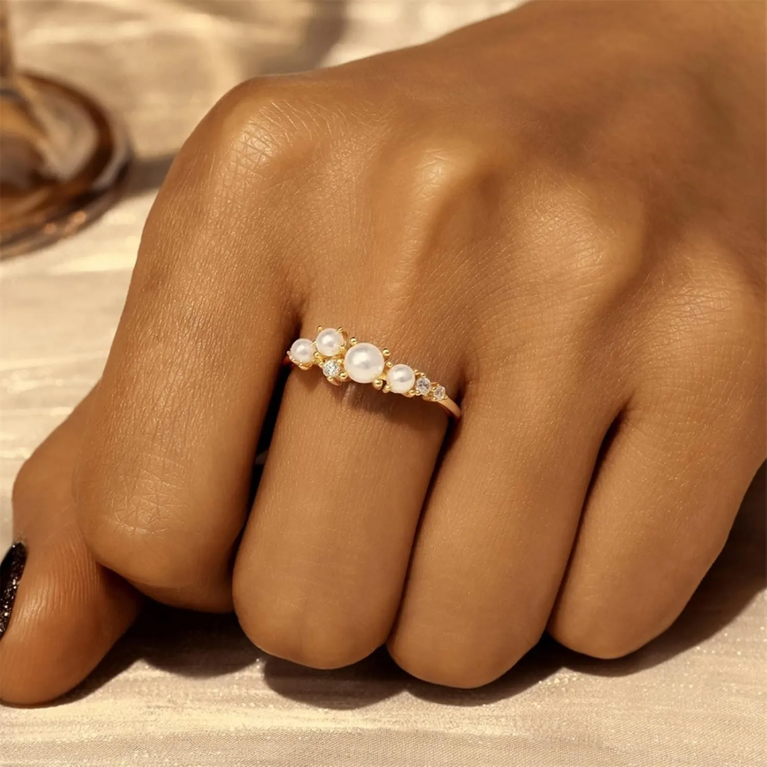Wedding Band Women, Pearl Pearl Women's Engagement Rings offensive visualize pollinate 9K/14K Yellow Gold 