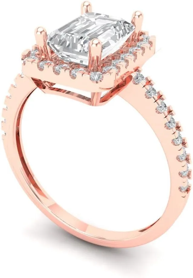 Wedding Statement Ring Solid 18K Rose Gold Clara Pucci 1.95 Brilliant Emerald magnetic accelerate Cut Solitaire W/Accent White Lab Sapphire Art Deco Bridal 