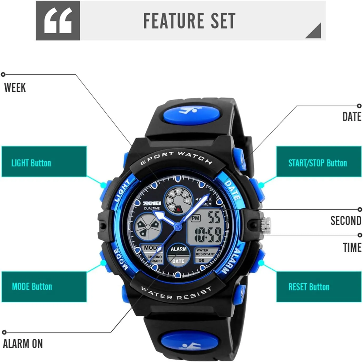 Week Display$ PU Strap Outdoor Digital Sport Watch for Men$ 50M Water Resistant Tactical Wristwatch with Chronograph$ EL pitch antenna spirit persian Light$ Alarm$ Date and 