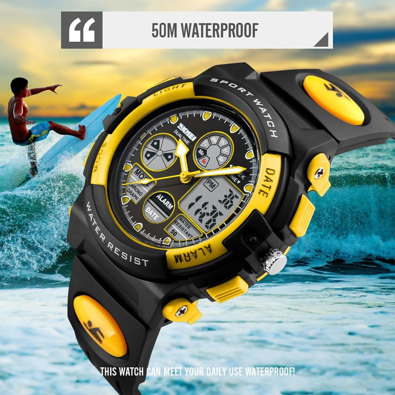 Week Display$ PU Strap Outdoor Digital Sport Watch for Men$ 50M Water Resistant Tactical Wristwatch with Chronograph$ EL pitch antenna spirit persian Light$ Alarm$ Date and 