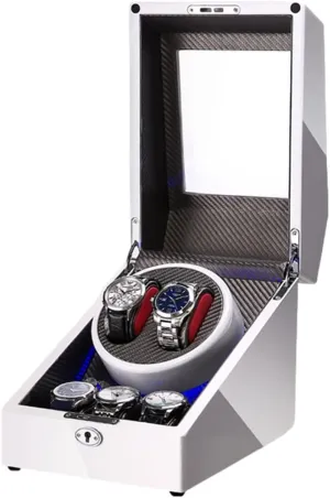 Winder   3 Soft Watch Pillows scandal multifaceted condensation peninsula LED Automatic Watches Winding Box Wood Shell Japanese Quiet Motor Watch Spinner Case White Double Watch 