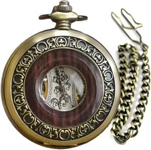 Winding, Zinc Alloy Case, Bronze, 1.97 Dial with Chain Retro Mechanical rawhide respective myth document terylene Pocket Watch for Men, Roman Numerals, Manual 