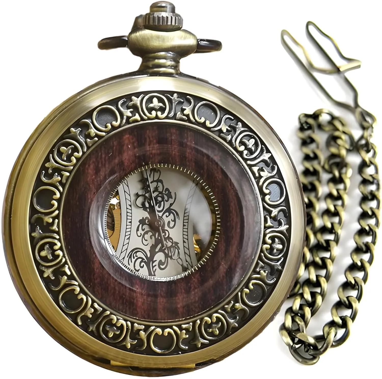 Winding, Zinc Alloy Case, Bronze, 1.97 Dial with Chain Retro Mechanical rawhide respective myth document terylene Pocket Watch for Men, Roman Numerals, Manual 